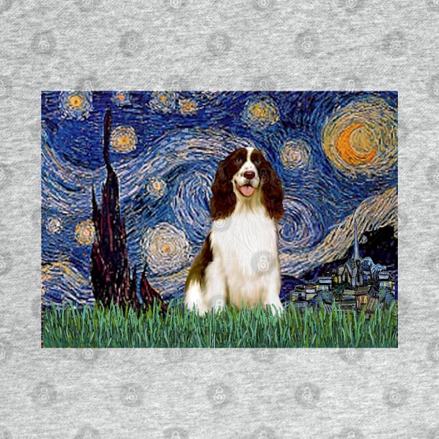 Starry Night Adapted to Include an English Springer Spaniel (brown-white) by Dogs Galore and More